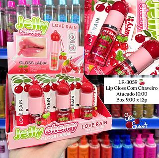 Lip Gloss Jelly Cherry com Chaveiro Lovè Rain