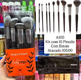 Kit com 10 Pincéis Estojo Macrilan