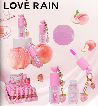 Lip Gloss Pêssego cim Chaveiro Lové Rain