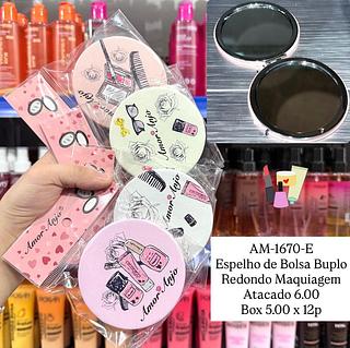 Espelho de Bolsa Duplo Redondo Maquiagens Amor Anjo
