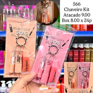 Kit Gel Fixador + Lip Gloss + Batom Bala com Chaveiro Mia Make