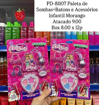 Paleta de Sombas+Batons e Acessórios Infantil Morango Little Beauty