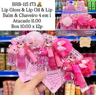 Lip Gloss & Lip Oil & Lip Balm com Chaveiro 4 em 1