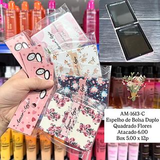 Espelho de Bolsa Duplo Flores Amor Anjo