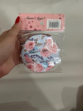 Espelho de Bolsa Duplo Redondo Flores Amor Anjo