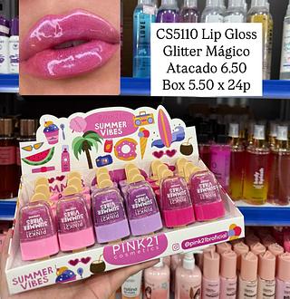 Lip Gloss Glitter Mágico Summer Vibes Pink 21