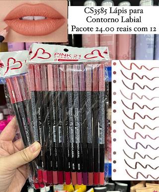 Lápis Para Contorno Labial Pacote com 12 Pink 21