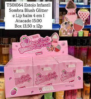 Estojo Infantil Sombra Blush Glitter e Lip Balm 4 em 1 Toque Special