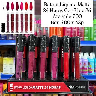 Batom Líquido Matte 24 Horas cor 21 ao 26 Max Love