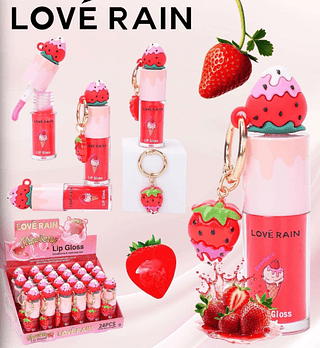 Lip Gloss Strawberry com Chaveiro Lové Rain