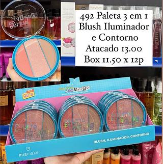 Paleta 3 em 1 Blush Iluminador e Contorno Mia Make