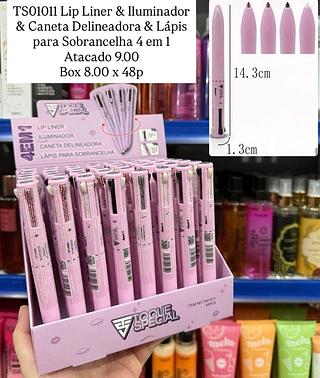 Lip Liner & Iluminador & Caneta Delineadora e Lápis para Sobrancelhas 4 em 1 Toque Special