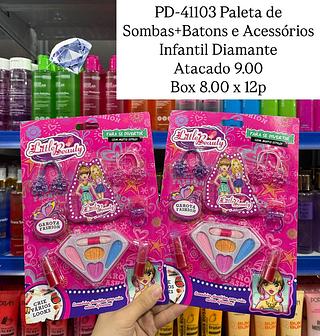 Paleta de Sombas+Batons e Acessórios Infantil Diamante Little Beauty