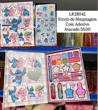 Estojo de Maquiagem Stitch Com Adesivo