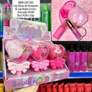 Lip Gloss & Pompom & Lip Balm 3 em 1 Bobbi Rara