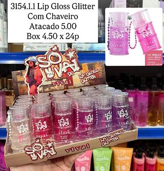 Lip Gloss Glitter com Chaveiro Só Vai Vivai