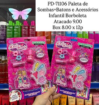 Paleta de Sombas+Batons e Acessórios Infantil Borboleta Little Beauty