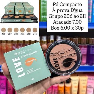 Pó Compacto Vegano Cor 206 ao 211 Box com 30 Max Love (somente box)