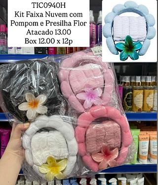 Kit Faixa de Nuvem com Pompom e Presilha Flor