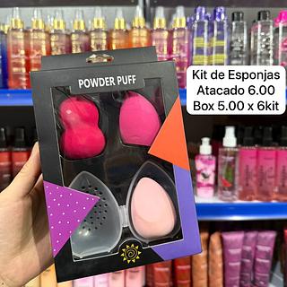 Trio de Esponja Com Estojo Powder Puff