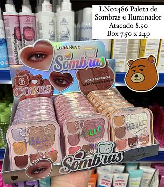 Paleta de Sombras e Iluminador 6 Cores Ursinho Lua e Neve