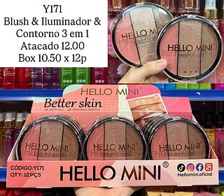Blush & Iluminador & Contorno 3 em 1 Hello Mini
