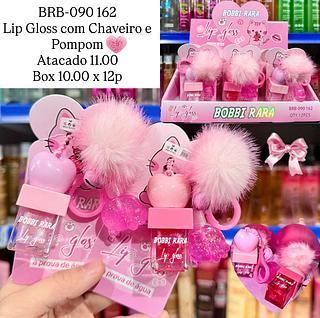 Lip Gloss com Pompom e Chaveiro Bobbi Rara