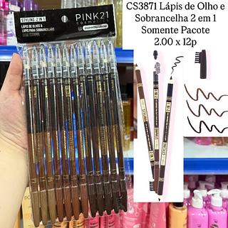 Lápis Para Olhos e Sobrancelhas com Escova Pacote com 12 Pink 21
