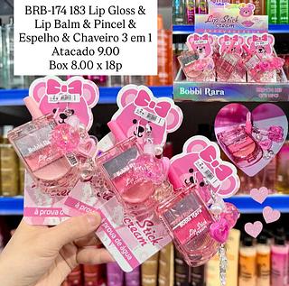 Lip Gloss & Lip Balm & Pincel & Espelho com Chaveiro 3 em 1 Bobbi Rara