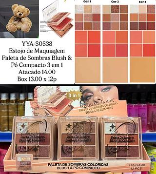 Estojo de Maquiagem Sombra Blush & Pó Compacto 3 em 1 Yoyo Maquiamor