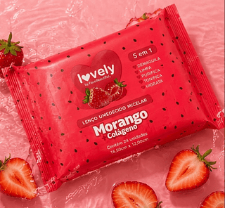 Lenço Umedecido Micelar Morango Colágeno Lovely By Face Beauty