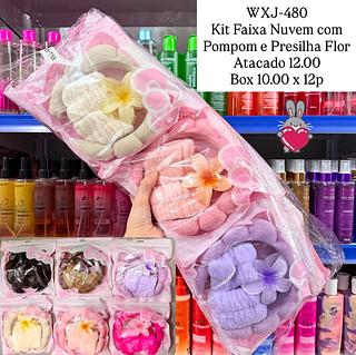 Kit Faixa Nuvem com Pompom e Presilha Flor