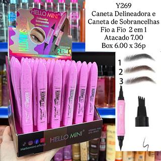 Caneta Delineadora e Caneta de Sobrancelhas Fio a Fio 2 em 1 Hello Mini