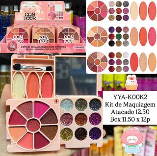 Estojo de Maquiagem com Sombras Blush / Iluminador & Glitter Yoyo Maquiamor