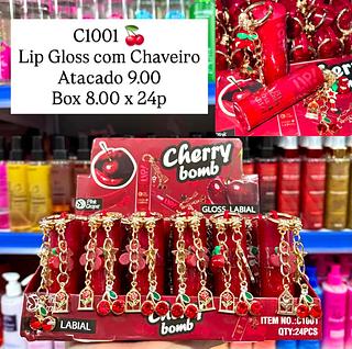 Lip Gloss com Chaveiro Cherry Bomb