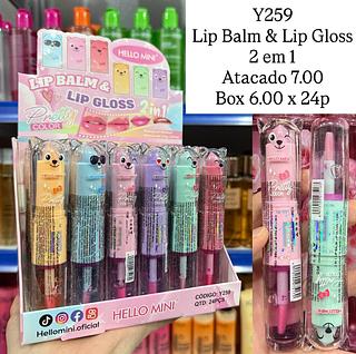 Lip Balm e Lip Gloss 2 em 1 Hello Mini