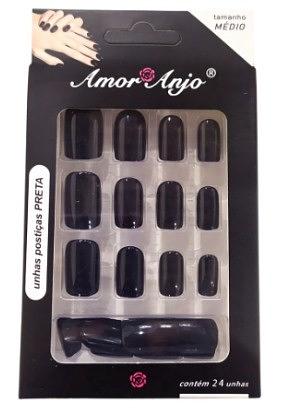 Unhas Postiças Preta Tamanho Médio Amor Anjo